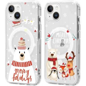 SJZG-2 Pi&egrave;ces No&euml;l Coque Magn&eacute;tique Pour Iphone 14/Iphone 13 6,1'', Etui En Motif Dessin Cadeau De No&euml;l Compatible Avec Magsafe, Antichoc Housse Christmas Silicone Cover Pour Iphone 13, No&euml;l 03 - Neuf