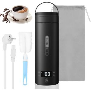 Ulteronixshop-Mini Bouilloire de Voyage 500mL, Bouilloire &Eacute;lectrique Portable en Inox 316 Double Paroi, 4 Temp&eacute;ratures R&eacute;glables, &Eacute;bullition Rapide, Id&eacute;ale pour le Bureau, l&iquest;H&ocirc;tel, le Camping ou la Voiture - Neuf