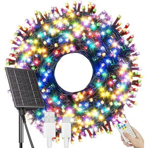 Guirlande Lumineuse Solaire D'extérieur,50m 500 Led Noel Guirlande Lumineuse Extérieur,19 Modes Led Solaire Extérieur Guirlande Lumineuse Ip65 Étanche Pour Jardin Noël Fête,Multicolore - Neuf