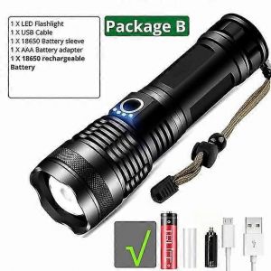 Lampe torche télescopique haute puissance XHP160 1 000 000 lm, port USB, idéale pour le camping, l'extérieur et les situations d'urgence.-Paquet B xhp50 - Neuf