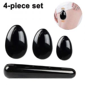 Oeuf De Pierre De Jade Naturelle Oeufs De Yoni 3 Pcs Oeufs De Jade Percés + 1 Pcs Bâton De Massage Pour L'exercice Pierres De Massage Pour Les Femmes Pour Exercer Les Muscles Pelviens - Neuf