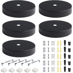 TIANYI-5 pi&egrave;ces Auvent de Plafond 10cm Rosace Plafond Luminaire Noir Cache Fil Lustre Plafond Pavillon Luminaire Metal Baldaquin Lampe Support de Fixation Lustre pour Cuisine Salon Couloir - Neuf