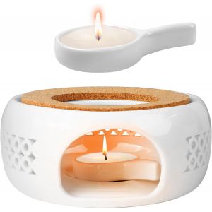 Cmws-Chauffe-Th&eacute;i&egrave;re Porcelaine, Chauffe Plat Bougie Avec Tampon En Li&egrave;ge, Th&eacute;i&egrave;re R&eacute;chauffeur, Chauffage En Porcelaine, Design Creux Sculpt&eacute; Pour Conservation De Chaleur Th&eacute; Et Caf&eacute; - Neuf