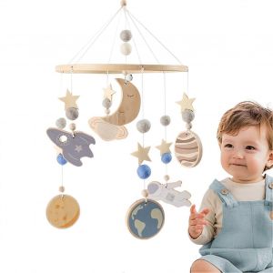 Mobile pour Lit de b&eacute;b&eacute; en Bois P&eacute;pini&egrave;re Pendentif 360 degr&eacute;s de Rotation de l'Espace Motif de Calmer la Stimulation Visuelle Cr&egrave;che Mobile - Neuf