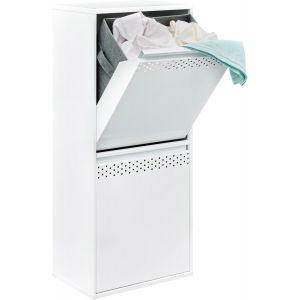 MEVRONISSHOP-CR401-RP Panier &agrave; linge double en acier avec 2 compartiments et paniers en tissu pour trier le linge sale Blanc 90,2 x 40,2 x 24,4 cm - Neuf