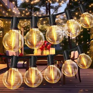 Lumineuse Exterieure Led, 15m Guirlande Guinguette Exterieur G40 Led Ampoules Ip44 Imperméable,Chaîne Lumiere Exterieur Pour Terrasse, Mariage, Noël [Classe Énergétique E] - Neuf