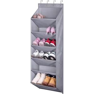 Kgabery-Étagère À Chaussures Suspendue À 6 Étagères Au-Dessus De La Porte Avec Grandes Poches Profondes,Organisateur Au-Dessus De La Porte Pour 12 Paires De Chaussures,Étagère À Chaussures Suspendue - Neuf