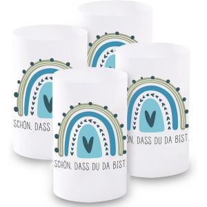 KALANKA-Lot de 12 mini photophores décoratifs pour fille et garçon,Décoration de table pour garçon et fille,Pour communion, confirmation, baptême, mariage,Arc-en-ciel,Environ 6x10 cm (bleu pluie) - Neuf