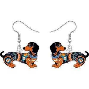 Kal-Boucles D'oreilles En Acrylique Teckel Boho Floral Pendentif Bohème Bijoux Boho Weiner Chien Cadeaux Pour Amoureux Des Chiens Femmes Filles Maman - Neuf