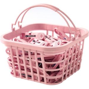 Panier Pinces à Linge avec 30 Pinces, Multi-usages Epingle a Linge, Epingle a Linge Plastique, Pinces pour Corde à Linge, Pinces à Linge Résistantes Au Vent, pour Vêtements, Chaussettes (Vert) - Neuf