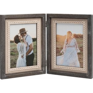 Cmwx-Lot De 2 Cadres Photo 13x18 Cm En Bois Pour Mur, Ami, Famille, Mariage, Anniversaire, Style Shabby Chic, Rustique, 2 Cadres Pliables À Charnière Avec Supports - Neuf