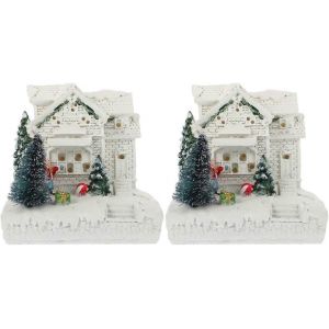No&euml;l LED Lumi&egrave;re de No&euml;l Lumineux Maison de Village de No&euml;l de la Maison de l'Ornement de No&euml;l du Village HouseChristmas DecorationWhite2Pcs - Neuf