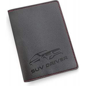 TRAHOO-Porte Carte Grise Porte Papiers Voiture Permis De Conduire Cuir Synth&eacute;tique Etui Carte Grise Noir/Rouge Haute Qualit&eacute; SUV Driver u2013 Marque Francaise - Neuf