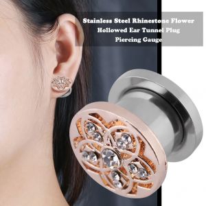 1 Piercing Tunnel D'oreille Creux En Acier Inoxydable Avec Strass (10 Mm) - Neuf