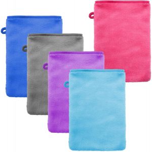 KAL-Gants De Toilette En Microfibre 5 Gants De Nettoyage Du Visage Doux Chiffon De Bain En Microfibre En Toison De Corail Serviette De Visage Gants Démaquillants Pour Le Bain Démaquillage 15 X 20Cm - Neuf