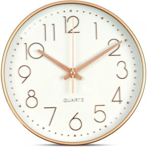FCHHK-20CM Horloge Murale Design Moderne, 8 Pouces Horloge Murale Ronde Moderne Horloge Murale silencieuse, Mouvement à Quartz Silencieux pour Salon, Bureau, Chambre¿Or Rose sur Blanc¿ - Neuf