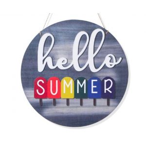 Panneau rond en bois C163 avec motif &laquo; Hello &raquo; pour la d&eacute;coration de la maison et les f&ecirc;tes - Neuf