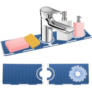 Tzf-Tapis Egouttoir,Tapis Robinet Cuisine Organiseur Vaisselle Silicone,Accessoires De Robinet Pour Évier De Cuisine Protege Plan De Sechage De Travail Cuisine,37*14*2,1cm - Neuf