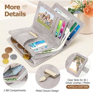 CAUC-Portefeuille Femme Petit, Porte Monnaie Femme avec Blocage RFID en Cuir PU Grande Capacit&eacute; avec 14 Slots de Carte et Poche &agrave; Fermeture &Eacute;clair Pi&egrave;ces Court Porte Feuille pour Femmes - Neuf