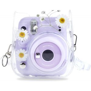 Mini11 Etui,Etui Transparent pour Instax Mini 11/9/8/8+/40 Housse de Sac en PVC Fleur S&egrave;che pour Appareil Photo Instantan&eacute; avec Sangle R&eacute;glable - Neuf