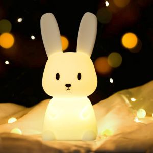 Veilleuse Lapin Pour Chambre D'enfant, Lampe Tactile &Agrave; 7 Couleurs Changeantes, Rechargeable Par Usb Veilleuse Animale Pour B&eacute;b&eacute; Enfant Enfant En Bas &Acirc;ge Fille Cadeau D'anniversaire Kawaii D&eacute;coration - Neuf