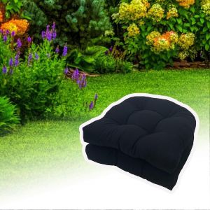 Coussins De Chaise En Osier Impermeables Pour Interieur/Exterieur, Lot De 2, 48 X 48 Cm, Capitonnes, Resistants Aux Intemperies, Pour Patio Et Salle A Manger, Noir Ordinaire - Neuf