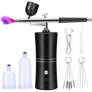 Jexnovashop-Kit A&eacute;rographe, Kit A&eacute;rographe Sans Fil, Aerographe, A&eacute;rographe Sans Fil, Avec Chargement Usb, Pour Maquillage, Artisanat, G&acirc;teau, Tatouage, Mod&egrave;le, D&eacute;coration D'ongles (Noir) - Neuf