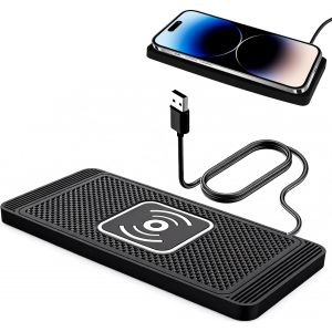 KALANKA-15 W Chargeur de Voiture sans Fil Tapis de Chargement Rapide sans Fil QI pour Voiture Tapis de Charge Rapide antid&eacute;rapant avec USB C&acirc;ble 1M pour iPhone 17 16 15 14 13 12 11 X Samsung S22/S21 - Neuf