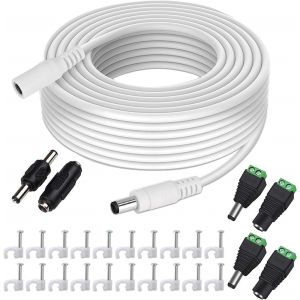 10 Mètres Rallonge Cordon d'alimentation DC 2,1mm x 5,5 mm Mâle à Femelle Connecteur pour Adaptateur Secteur, LED, CCTV Camera Power, Voiture, Moniteurs, et Plus - Blanc - Neuf