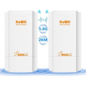 Pont WiFi extérieur 5.8G, Pont WiFi ethernet Point à Point, 2KM Longue portée PtP/PtMP, LAN 10/100 Mbps, Capacité WiFi sans Fil, 12dBi, IP65, RJ45, Adaptateur PoE, Adapté à Divers scénarios - Neuf