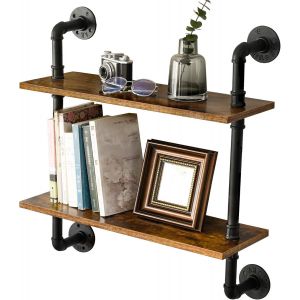 Jexnovashop-Tag&egrave;re Murale, 60x20x65.5 Cm, &Eacute;tag&egrave;re Flottante, Style Industriel, &Eacute;tag&egrave;re &Agrave; Tuyaux 3 Niveaux, Support Mural Stable, Pour Salon, Salle De Bain, Cuisine, Brun Rustique Rf-Tm004 - Neuf