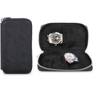 Kal-Étui De Montre En Cuir Pour 2 Montres, Noir, Boîte De Rangement De Voyage Portable Avec Fermeture Éclair, Organiseur De Montres Pour Homme (Noir) - Neuf