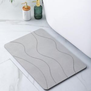 ChenQuanSarl-Tapis De Bain En Diatomite | Tapis En Pierre Diatomite | Absorbant, S&eacute;chage Rapide & Antid&eacute;rapant | Tapis Salle De Bain & Sortie De Douche | Stone Bath Mat (Waves Gray) - Neuf