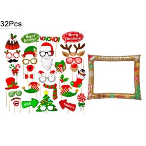 Or De No&euml;l, Cadre Photo, Avec 32 Pcs F&ecirc;te De No&euml;l De Photo Booth Props, Gonflable Photobooth Noel Image, No&euml;l Accessoires Photobooth, Pour Le Bricolage F&ecirc;te De No&euml;l, D&eacute;coration De Nouvel An - Neuf