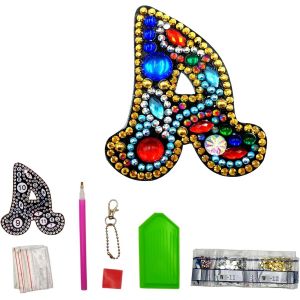 Lettres A Diy Diamant Peinture Porte-Clés Rétro Diamond Painting Porte-Clés Double Face En Acrylique Diy Art Strass Peinture Kits Pour Pendentif Sac Décor Broche - Neuf