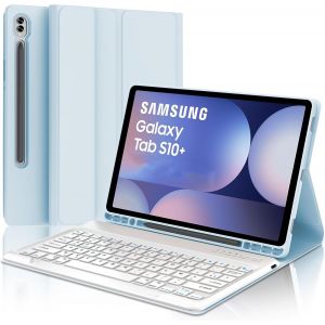 Coque Clavier Pour Samsung Galaxy Tab S10+ 12.4"" 2024 - Azerty Français Clavier Magnétique Détachable Bluetooth Pour Samsung Tab S10+ 12.4"", Bleu Ciel - Neuf