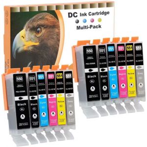 12x Ink Cartridges Compatible with Canon PGI-550 CLI-551 XL for Canon Pixma MG7550 MX925 iP7200 iP7250 MG5400 MG5450 MG5550 MG5650 MG5655 MX725 MX920 iPI 8750 iX6850 MG6350 MG6450 MG6650 - Neuf
