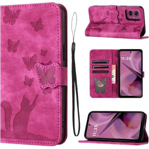 Kal-Housse Protection Pour Motorola Moto G55 5g 6.49 Pouces Matériau En Cuir Pu Coque Moto G55 Avec Fentes Pour Cartes Housse Moto G55 Rose - Neuf