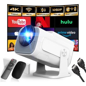[App Intégrée] 2025 Upgraded Vidéoprojecteur 1920*1080p Fhd 4k Mini Projecteur Portable Dual Contrôle Avec Souris Android Tv Wifi 6 Bt5.2 180° Rotation Hdmi/Tv Stick/Usb/Ps5, Avec Hdmi Et Souris,Blan - Neuf