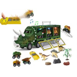 Ensemble de jouets de transport de dinosaures avec voitures &agrave; r&eacute;trofriction, musique, lumi&egrave;res et accessoires pour enfants - Neuf