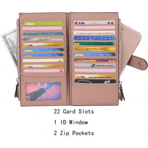 Femme Portefeuille Porte Cartes Cuir De Vachette Blocage Rfid Poche À Fermeture Éclair Pratique Bifold Mauve Pâle - Neuf
