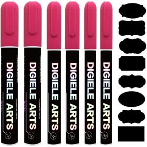 Marqueur Craie Rose,Feutre Craie Liquide Rose 1mm/3mm/6mm + 16 Etiquettes Tableau,Effa&ccedil;age par Chiffon Humide ou Sec pour Tableau Noir,Ardoise,Miroir,Ardoise Magique,Vitre & Menu - Neuf