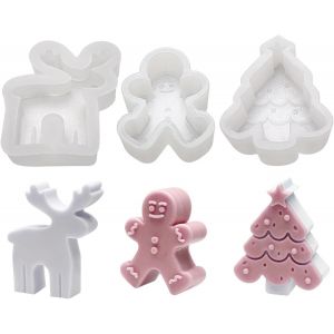 Ensemble de 3 Elk Arbre de No&euml;l Bougie Moule &agrave; pain d'&eacute;pice de l'Arbre de No&euml;l Bougie Moule en Silicone pour la Fabrication de la Bougie Aromatique, des Pierres, du Chocolat - Neuf