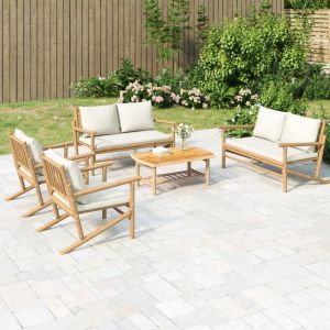 Prolenta Premium - Salon De Jardin 5 Pcs Avec Coussins Blanc Cr&egrave;me Bambou - Neuf
