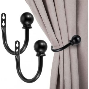 Set de 2 noir metal embrasses de rideaux pour les rideaux de fenetre (tube diametre: 11 mm) pour la chambre a coucher, salon et bureau. Vis inclus. - Neuf