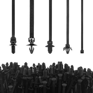 MEVRONISSHOP-200 Pi&egrave;ces Nylon Push Mount Colliers de C&acirc;blage Noir, 5 Tailles de Serre C&acirc;bles pour Montage sur Voiture, Harnais de C&acirc;blage en Nylon Pour la Construction Automobile - Neuf