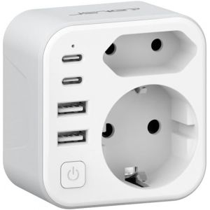 KALANKA-Adaptateur Prise USA,6 en 1 Adaptateur Voyage France vers USA Canada avec 2 USB A et 2 Type C(17W) et 2 Prise,Type B pour Canada Américaine Mexique Thailande Dominicaine(Blanc) - Neuf