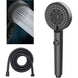5 Modes D'économie D'eau De La Tête De Douche, Pomme De Douche Réglable, Un Bouton D'arrêt, La Haute Pression De La Salle De Bains Universel (Noir) - Neuf