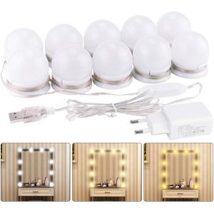 Dww-Lumière de Miroir, 20 Ampoules Hollywood Kit de Lumière LED Dimmable Lampe pour Miroir Cosmétique Salle de Bain 3 Couleurs 10 Niveaux de Luminosité avec Adaptateur (Miroir Non Inclus) - Neuf