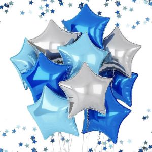 Ballons étoile en feuille d'argent bleu,paquet de 10 ballons en feuille d'étoile bleue hélium,18 pouces ballons étoiles d'anniversaire en argent bleu,ballon étoile en aluminium de fête pour B - Neuf